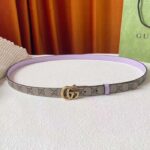 Gucci Unisex Marmont Reversible Thin Belt Beige Ebony GG Supreme Canvas Purple Leather - immagine 2
