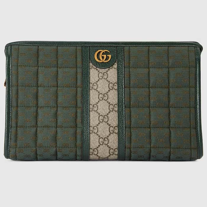 Gucci Unisex Mini GG Canvas Pouch Green Quilted Beige Ebony Supreme