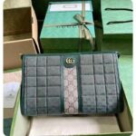 Gucci Unisex Mini GG Canvas Pouch Green Quilted Beige Ebony Supreme - Image 2