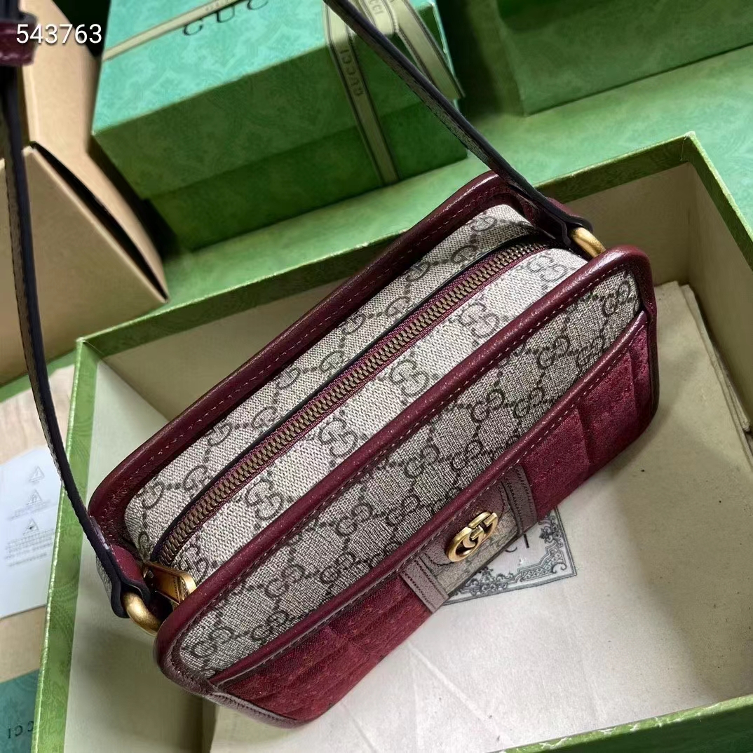 Gucci Unisex Mini GG Canvas Shoulder Bag Burgundy Quilted Beige Ebony Supreme Double G (3)