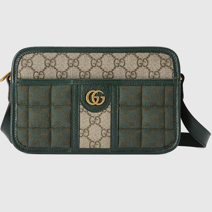 Gucci Unisex Mini GG Canvas Shoulder Bag Green Quilted Beige Ebony Supreme Double G