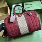 Gucci Unisex Mini GG Canvas Small Duffle Bag Burgundy Quilted Beige Ebony Supreme Canvas - immagine 4