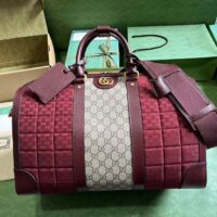 Gucci Unisex Mini GG Canvas Small Duffle Bag Burgundy Quilted Beige Ebony Supreme Canvas (10)