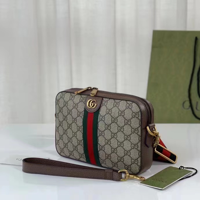 Gucci Unisex Ophidia GG Shoulder Bag Beige Ebony GG Supreme Canvas Double G (6)