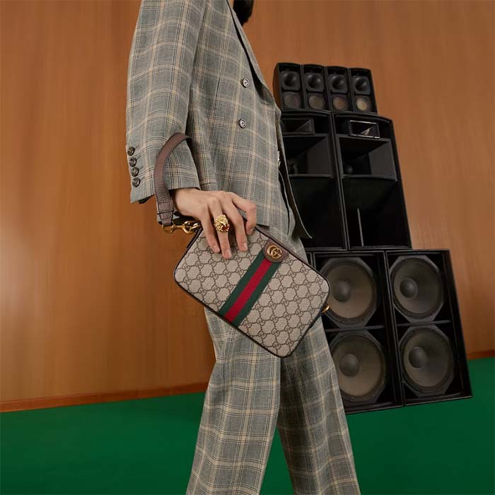 Gucci Unisex Ophidia GG Shoulder Bag Beige Ebony GG Supreme Canvas Double G (9)