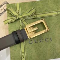 Gucci Unisex Reversible Belt Square G Buckle Black Leather Reverses Brown Leather (4)
