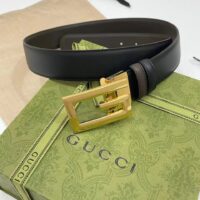 Gucci Unisex Reversible Belt Square G Buckle Black Leather Reverses Brown Leather (4)
