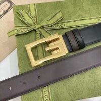 Gucci Unisex Reversible Belt Square G Buckle Black Leather Reverses Brown Leather (4)