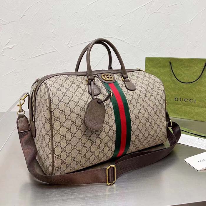 Gucci Unisex Savoy Medium Duffle Bag Beige Ebony GG Supreme Canvas Double G (1)