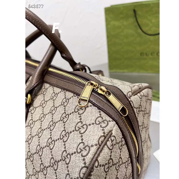 Gucci Unisex Savoy Medium Duffle Bag Beige Ebony GG Supreme Canvas Double G (11)