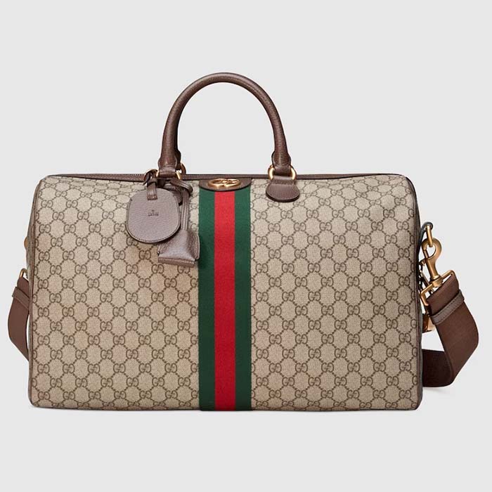 Gucci Unisex Savoy Medium Duffle Bag Beige Ebony GG Supreme Canvas Double G