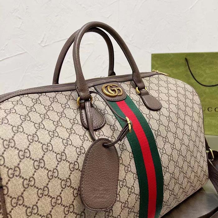 Gucci Unisex Savoy Medium Duffle Bag Beige Ebony GG Supreme Canvas Double G (7)