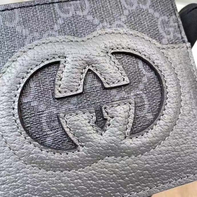Gucci Unisex Wallet Cut-Out Interlocking G Black Grey GG Supreme Canvas (2)