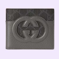 Gucci Unisex Wallet Cut-Out Interlocking G Black Grey GG Supreme Canvas (6)