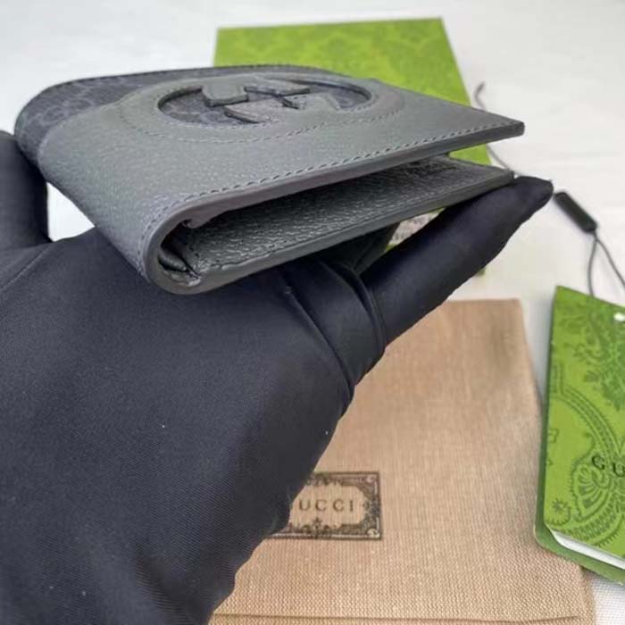 Gucci Unisex Wallet Cut-Out Interlocking G Black Grey GG Supreme Canvas (8)