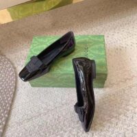 Gucci Women Ballet Flats GG Canvas Black Patent Leather Bow Sole Square Toe (6)