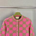 Gucci Women Cotton Silk Blend Cardigan Fuchsia Green Jacquard Crewneck Long Sleeves - Image 7