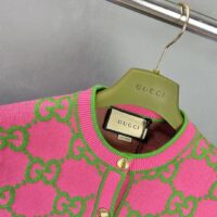 Gucci Women Cotton Silk Blend Cardigan Fuchsia Green Jacquard Crewneck Long Sleeves (9)