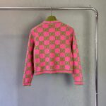Gucci Women Cotton Silk Blend Cardigan Fuchsia Green Jacquard Crewneck Long Sleeves - Image 3