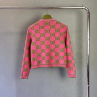 Gucci Women Cotton Silk Blend Cardigan Fuchsia Green Jacquard Crewneck Long Sleeves (9)