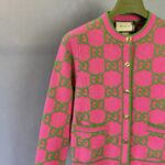 Gucci Women Cotton Silk Blend Cardigan Fuchsia Green Jacquard Crewneck Long Sleeves - Image 6