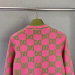 Gucci Women Cotton Silk Blend Cardigan Fuchsia Green Jacquard Crewneck Long Sleeves - Image 5