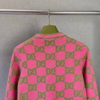 Gucci Women Cotton Silk Blend Cardigan Fuchsia Green Jacquard Crewneck Long Sleeves (9)