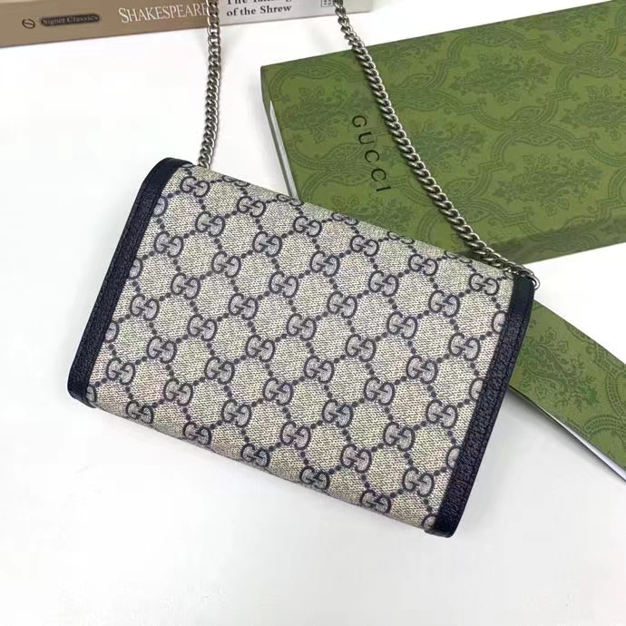 Gucci Women Dionysus GG Mini Chain Wallet Beige Blue GG Supreme Canvas Leather (10)