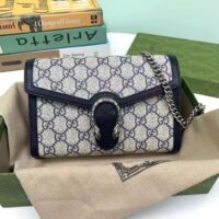 Gucci Women Dionysus GG Mini Chain Wallet Beige Blue GG Supreme Canvas Leather (6)