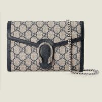 Gucci Women Dionysus GG Mini Chain Wallet Beige Blue GG Supreme Canvas Leather