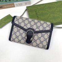 Gucci Women Dionysus GG Mini Chain Wallet Beige Blue GG Supreme Canvas Leather (6)