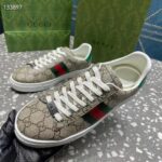 Gucci Unisex GG Ace Sneaker Web Beige Ebony GG Supreme Rubber Low-Heel - Imagen 9