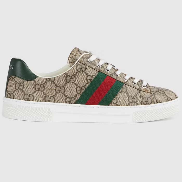 Gucci Unisex GG Ace Sneaker Web Beige Ebony GG Supreme Rubber Low-Heel