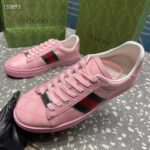Gucci Women GG Ace Sneaker Web Pink GG Crystal Canvas Rubber Low-Heel – Image 9