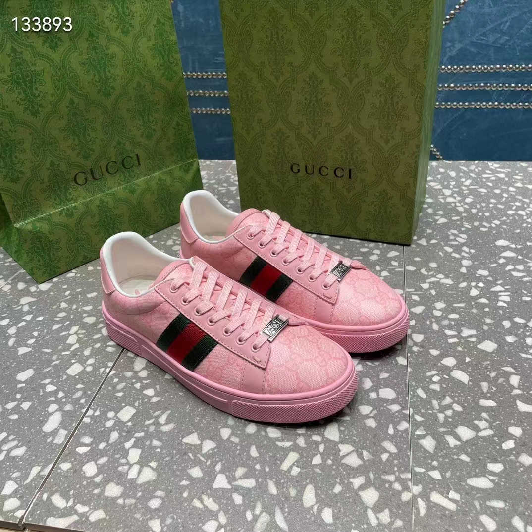 Gucci Women GG Ace Sneaker Web Pink GG Crystal Canvas Rubber Low-Heel (3)