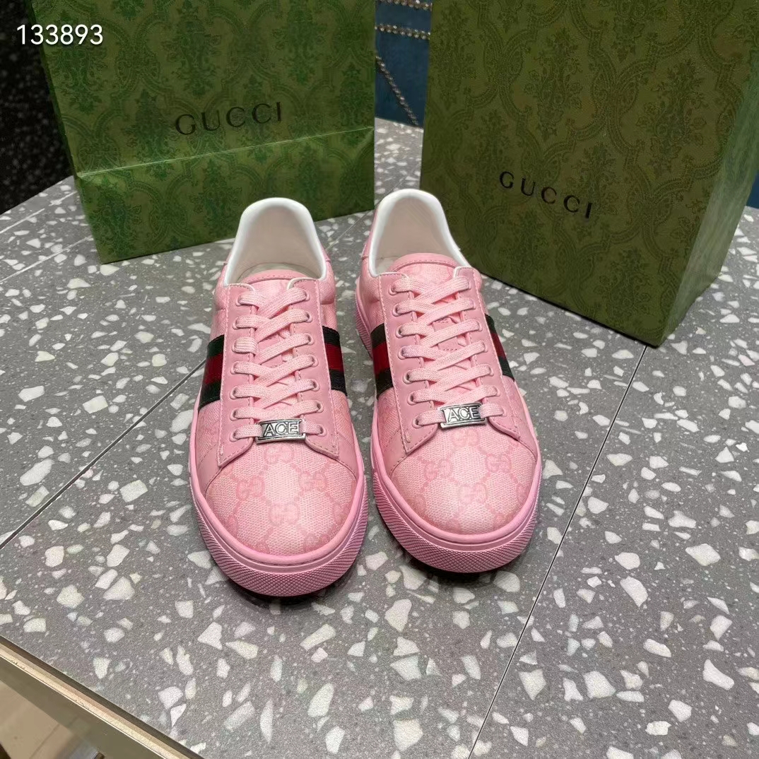 Gucci Women GG Ace Sneaker Web Pink GG Crystal Canvas Rubber Low-Heel (8)