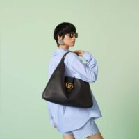 Gucci Women GG Aphrodite Large Shoulder Bag Black Soft Leather (10)