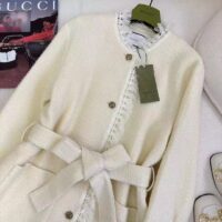 Gucci Women GG Belted Wool Bouclé Jacket White Ribbon Lined Detachable Patch Pockets (7)