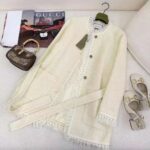 Gucci Women GG Belted Wool Bouclé Jacket White Ribbon Lined Detachable Patch Pockets - Imagen 3