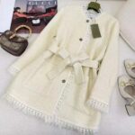 Gucci Women GG Belted Wool Bouclé Jacket White Ribbon Lined Detachable Patch Pockets - Imagen 2