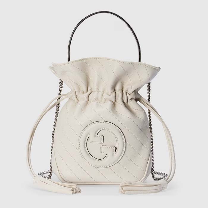 Gucci Women GG Blondie Mini Bucket Bag White Leather Round Interlocking G