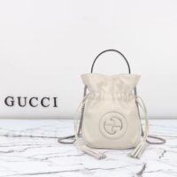 Gucci Women GG Blondie Mini Bucket Bag White Leather Round Interlocking G (1)