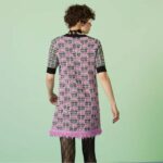 Gucci Women GG Cotton Dress Black Pink Blend Double G Buttons Intarsia Crewneck Short Sleeves - Image 13