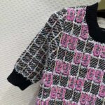 Gucci Women GG Cotton Dress Black Pink Blend Double G Buttons Intarsia Crewneck Short Sleeves - Image 7