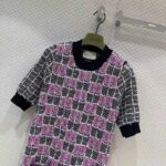 Gucci Women GG Cotton Dress Black Pink Blend Double G Buttons Intarsia Crewneck Short Sleeves - Image 4