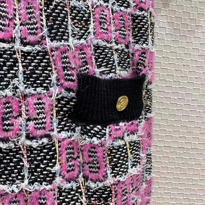 Gucci Women GG Cotton Dress Black Pink Blend Double G Buttons Intarsia Crewneck Short Sleeves (4)
