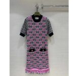 Gucci Women GG Cotton Dress Black Pink Blend Double G Buttons Intarsia Crewneck Short Sleeves - Image 2