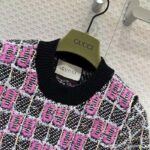 Gucci Women GG Cotton Dress Black Pink Blend Double G Buttons Intarsia Crewneck Short Sleeves - Image 6