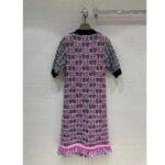 Gucci Women GG Cotton Dress Black Pink Blend Double G Buttons Intarsia Crewneck Short Sleeves - Image 3