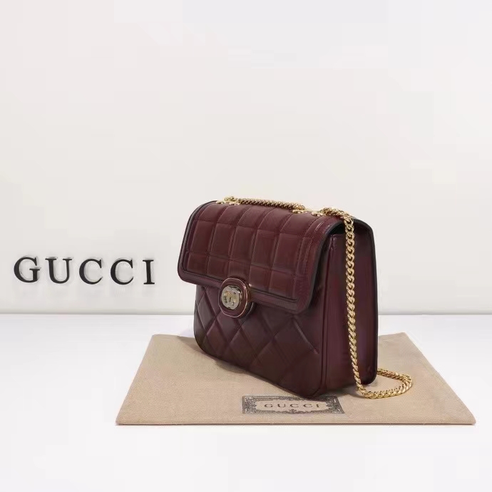 Gucci Women GG Deco Small Shoulder Bag Dark Red Leather Two-Toned Vintage Interlocking G (10)